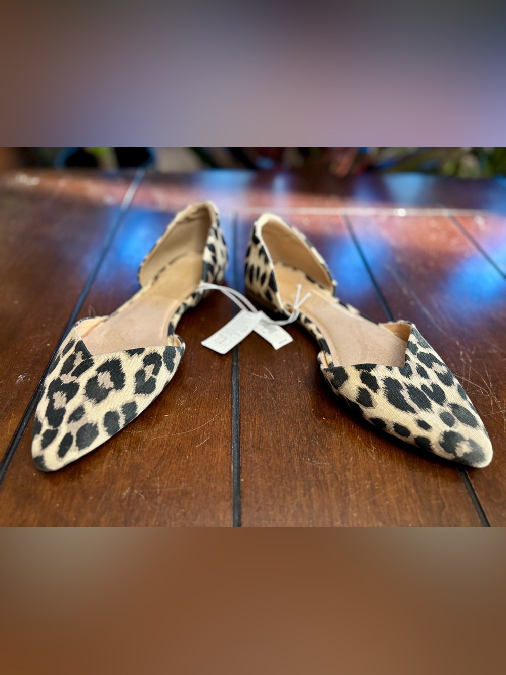 NEW WITH TAGS!! Old Navy Leopard Print Pointed D'Orsay Flats - Black and Tan